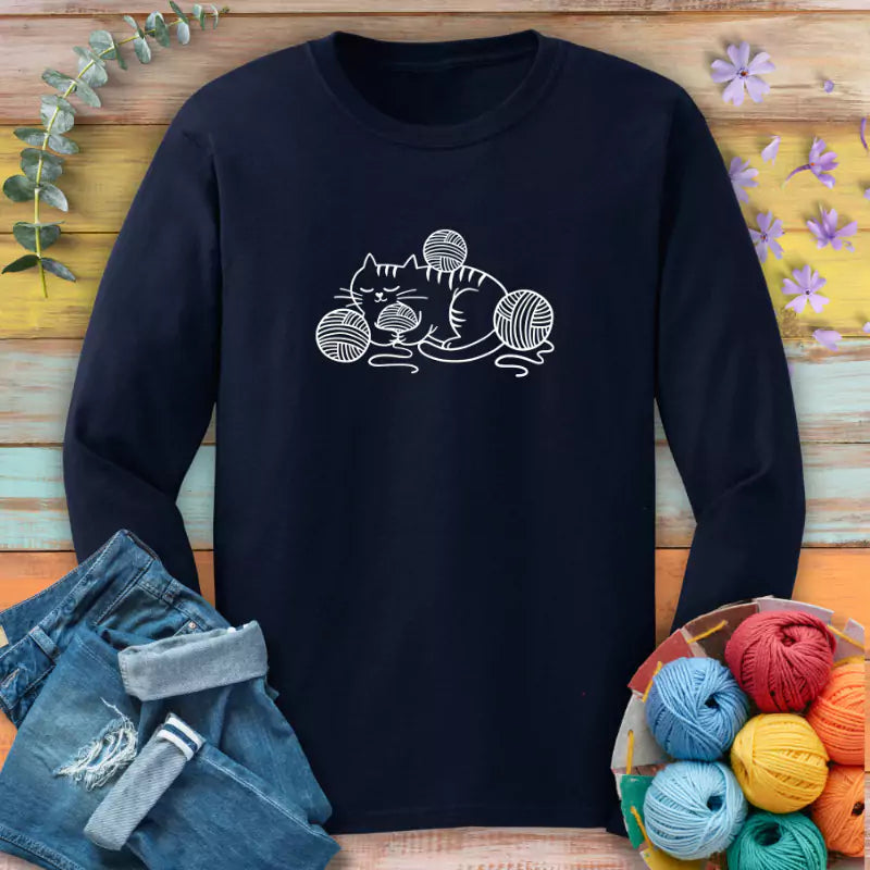 cat and yarn long sleeve navy
