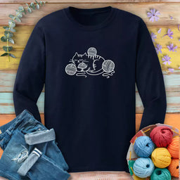 cat and yarn long sleeve navy