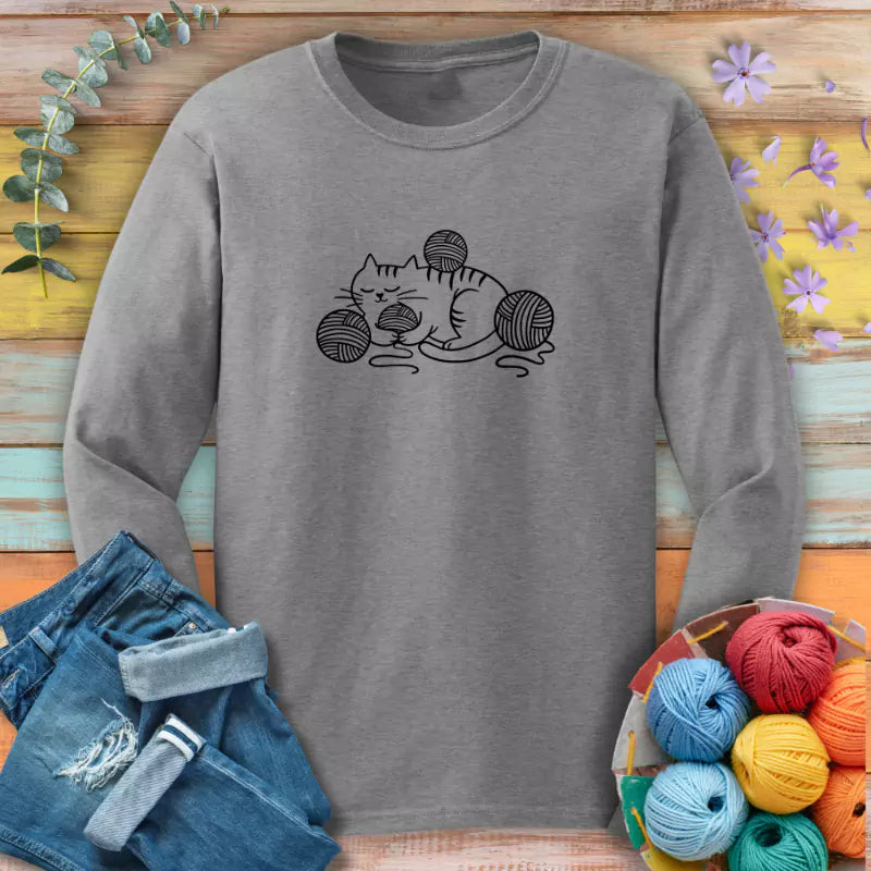 cat and yarn long sleeve sport grey