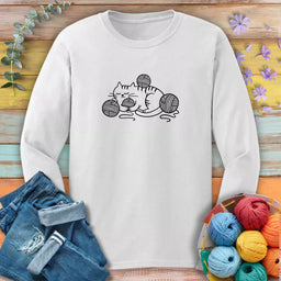 cat and yarn long sleeve white