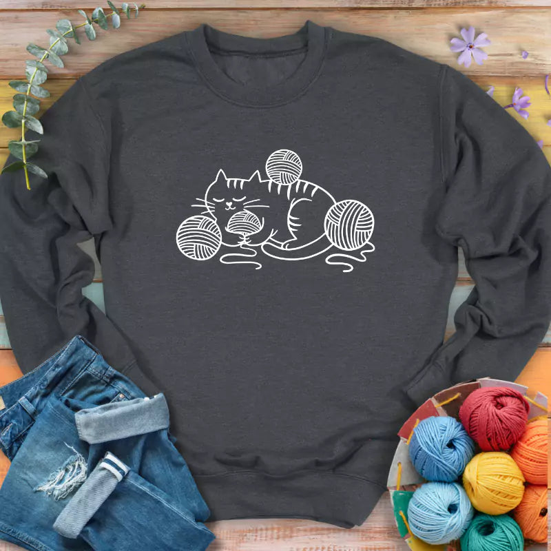 cat and yarn sweatshirt dark heather