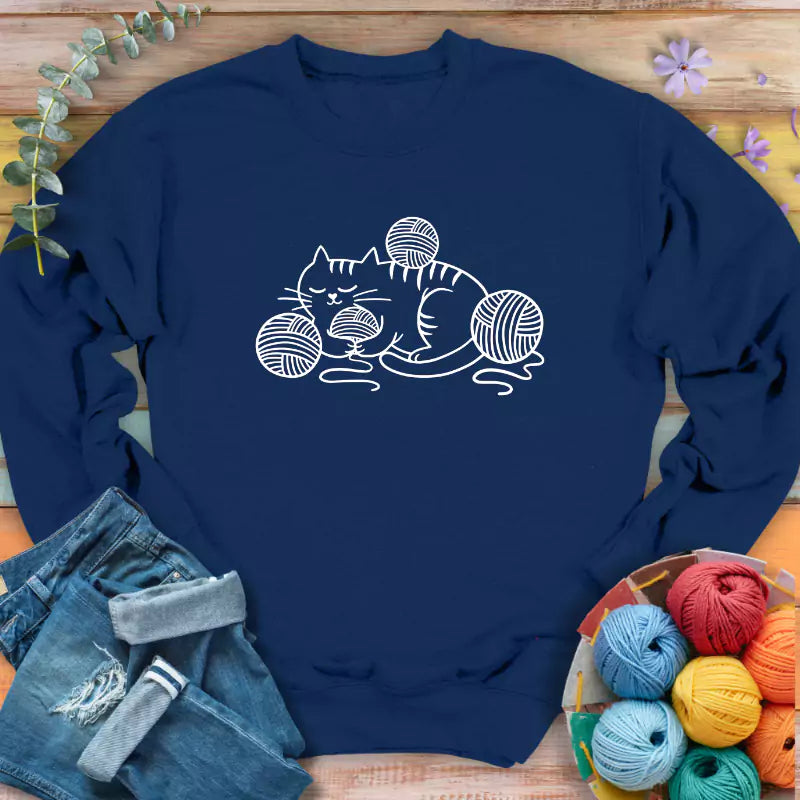 cat and yarn sweatshirt navy