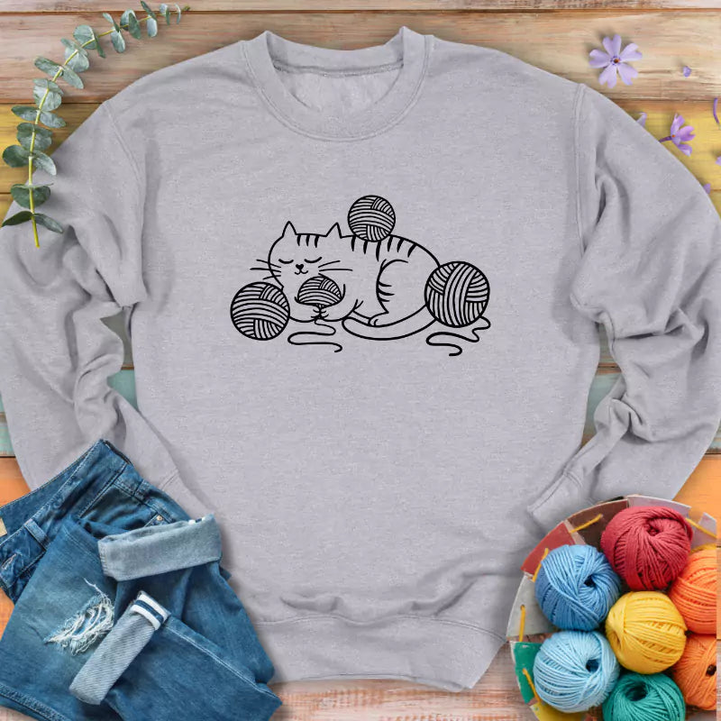 cat and yarn sweatshirt sports grey