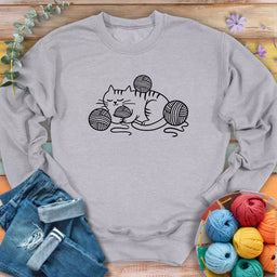 cat and yarn sweatshirt sports grey