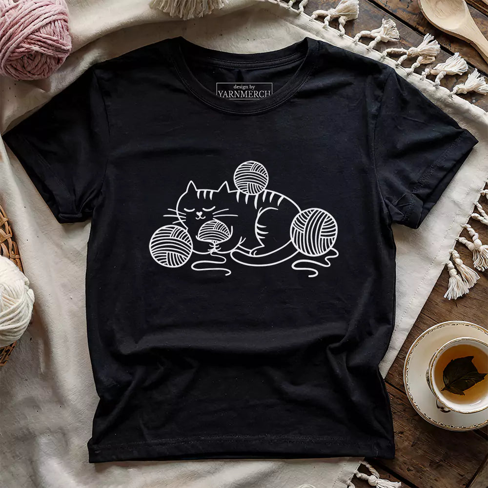 cat and yarn t shirt black