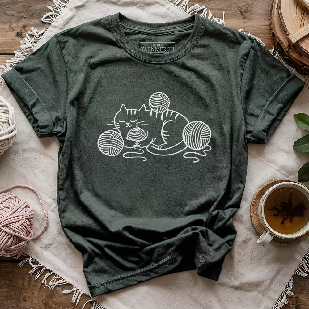 cat and yarn t shirt forest