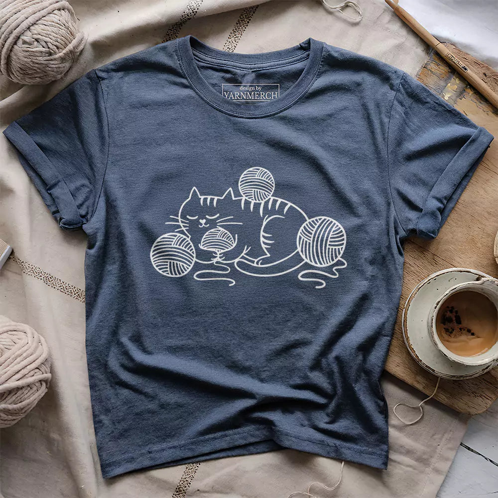 cat and yarn t shirt heather navy