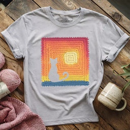cat granny square t shirt athletic heather