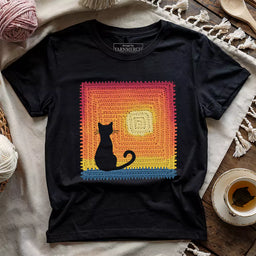 cat granny square t shirt black