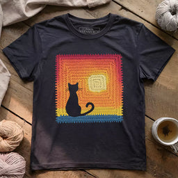 cat granny square t shirt dark grey heather