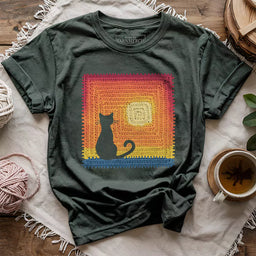 cat granny square t shirt forest