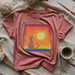 cat granny square t shirt heather mauve