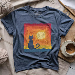 cat granny square t shirt heather navy
