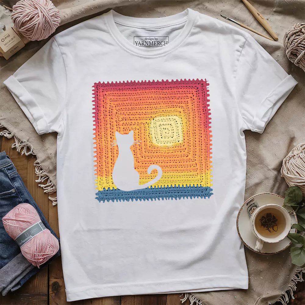 cat granny square t shirt white