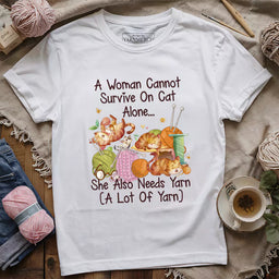 cat yarn lover t shirt white