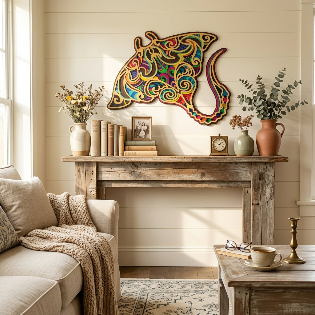 coastal manta ray wall decor living room
