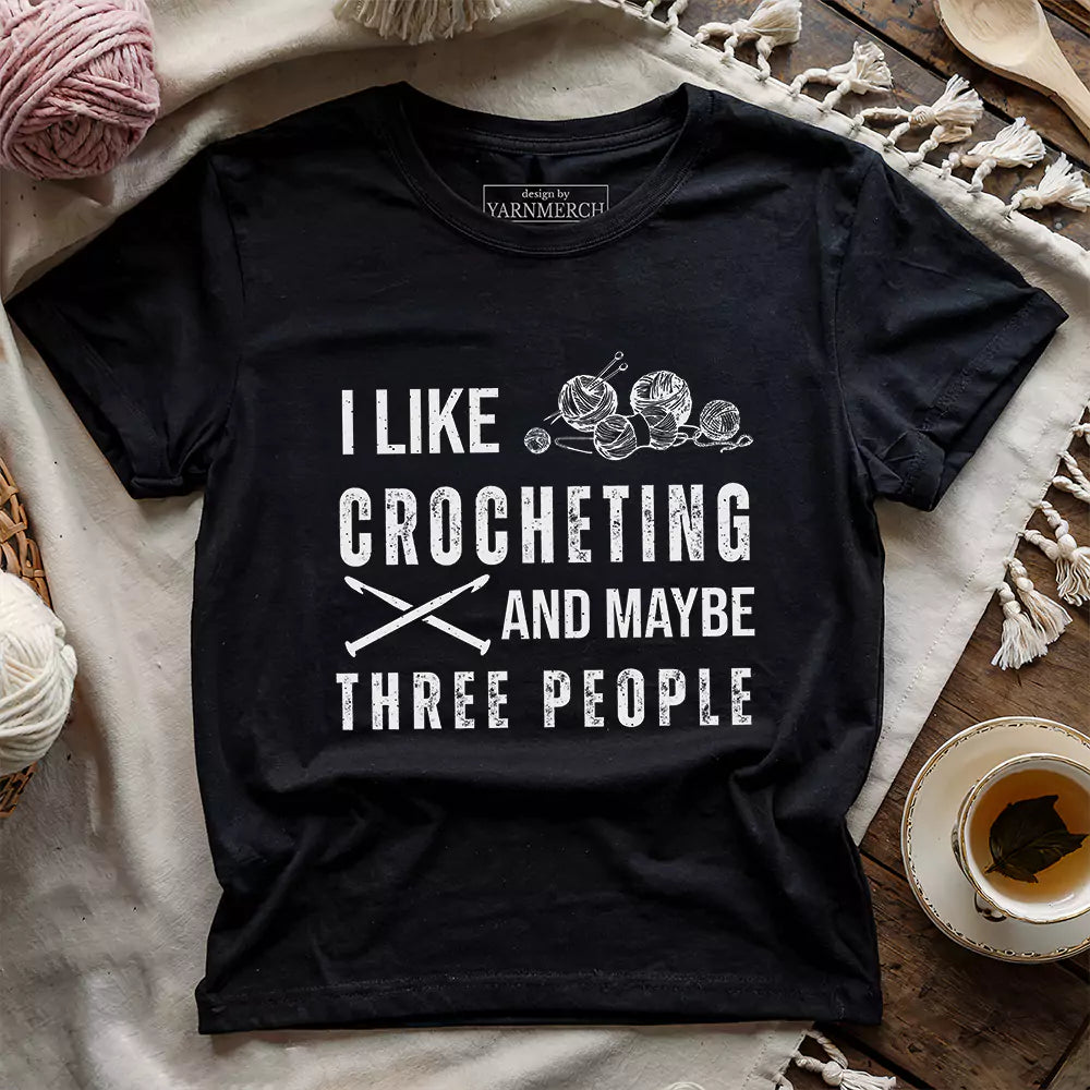 crochet and three people t shirt black