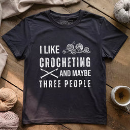 crochet and three people t shirt dark grey heather