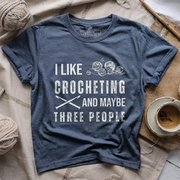 crochet and three people t shirt heather navy
