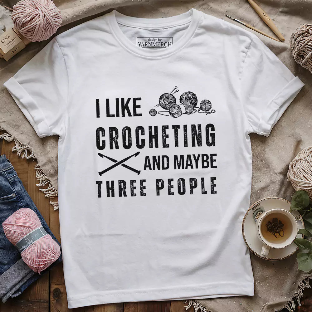 crochet and three people t shirt white