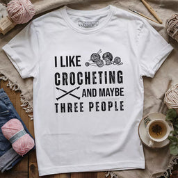 crochet and three people t shirt white