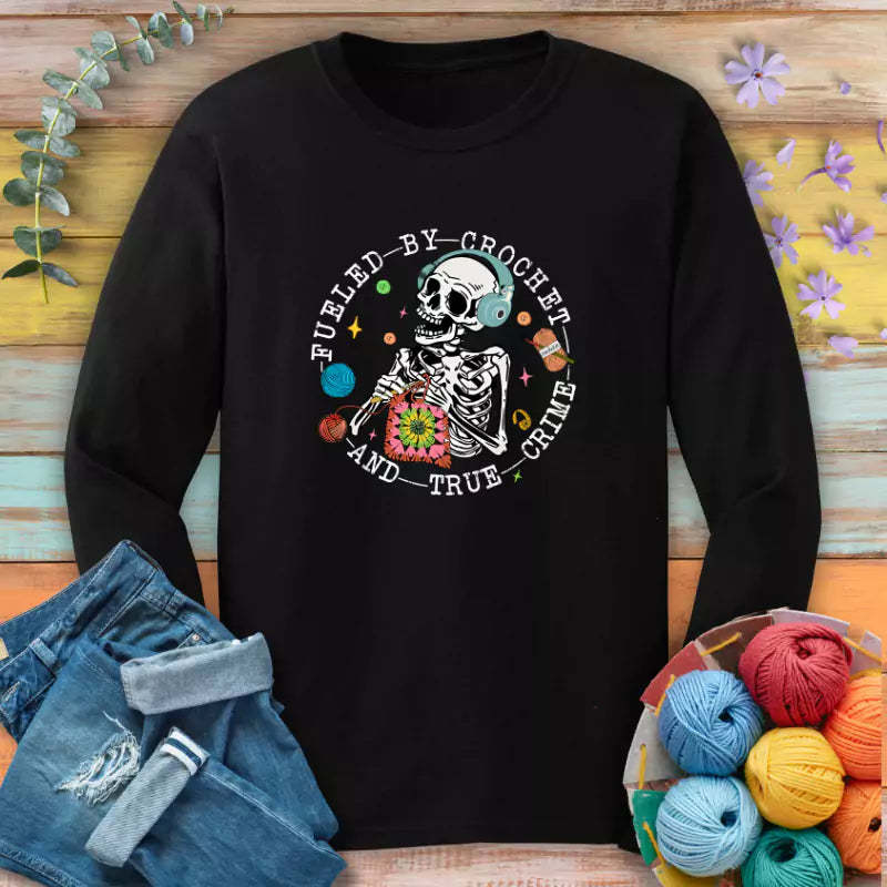 crochet and true crime long sleeve black