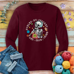 crochet and true crime long sleeve maroon