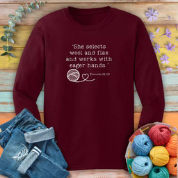 crochet in bible long sleeve maroon