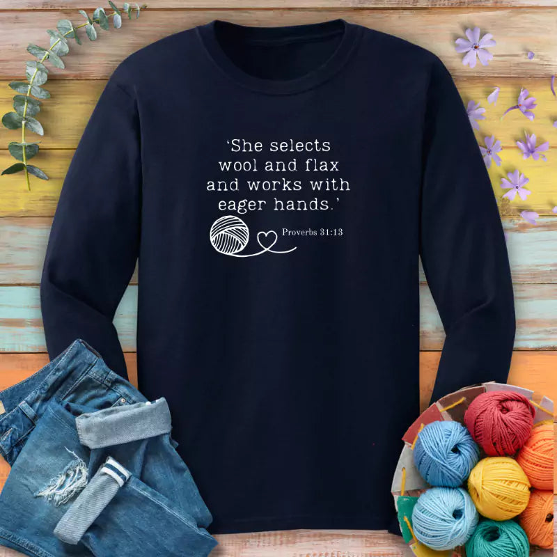 crochet in bible long sleeve navy