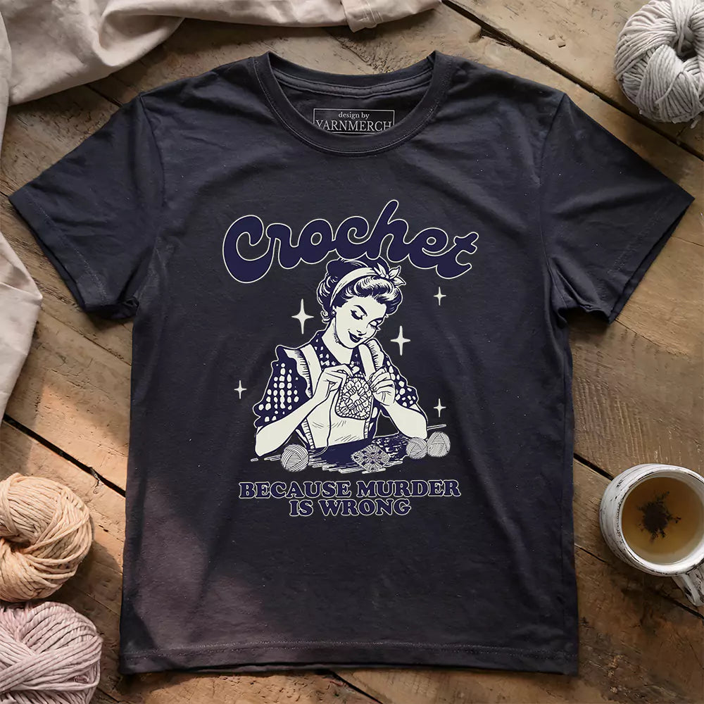 crochet not murder t shirt dark grey heather