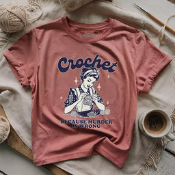 crochet not murder t shirt heather mauve