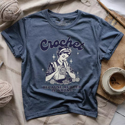 crochet not murder t shirt heather navy