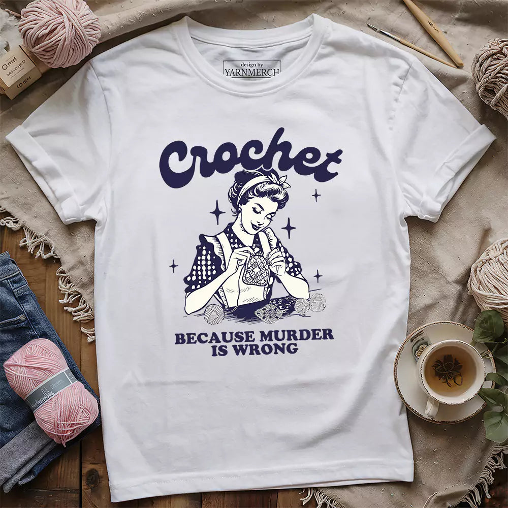 crochet not murder t shirt white