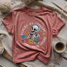 crochet true crime t shirt heather mauve