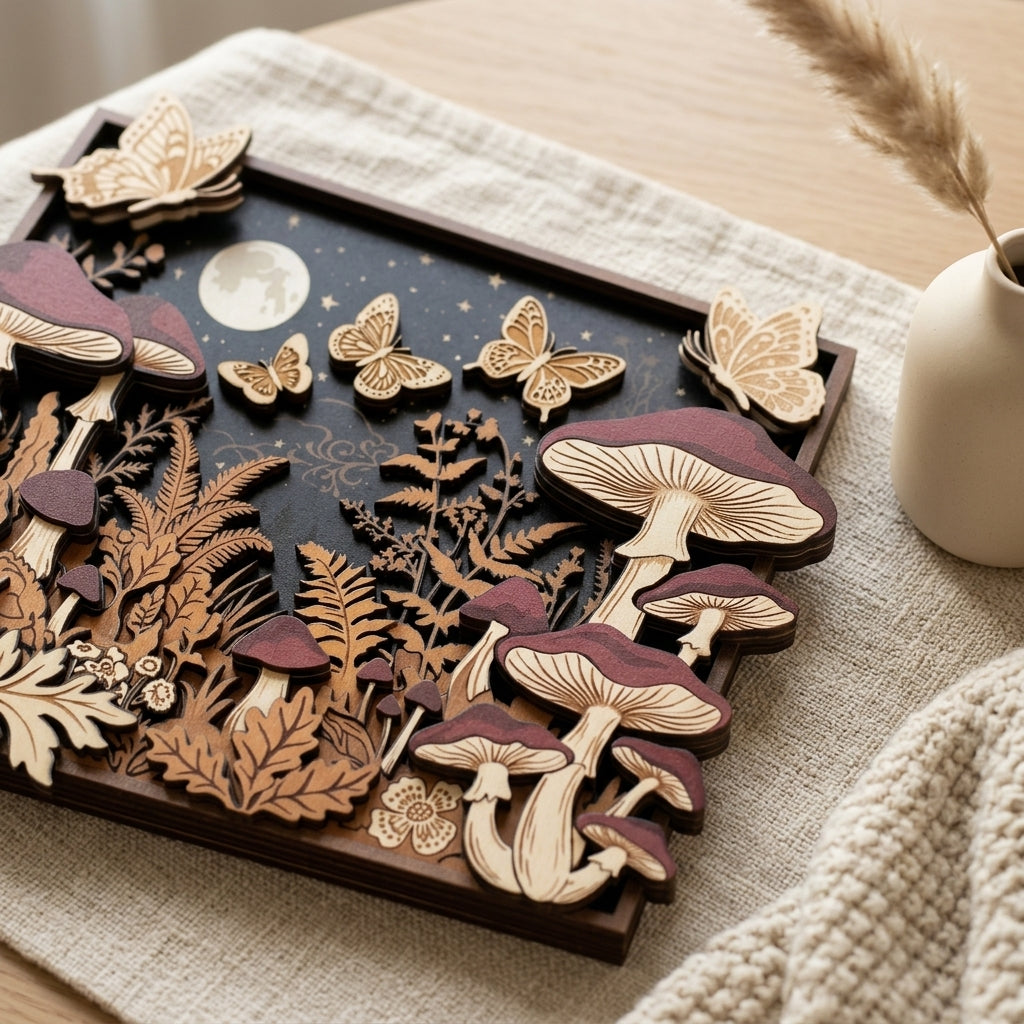 enchanted mushroom wall art closeup