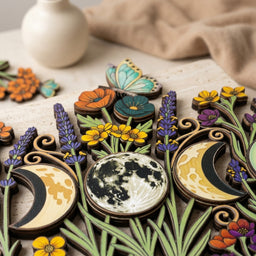 floral moon phase wall art closeup