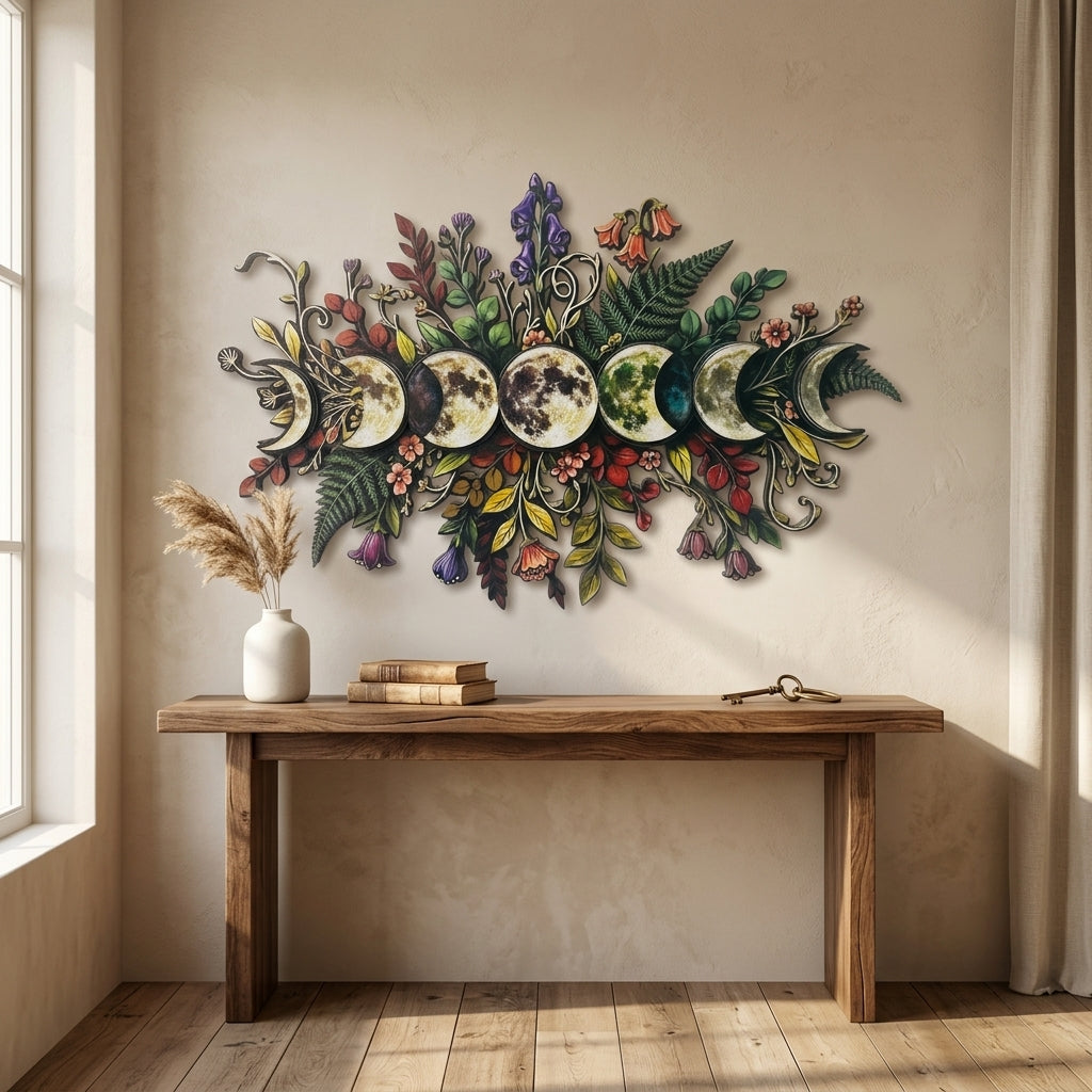 floral moon phase wall decor bedroom