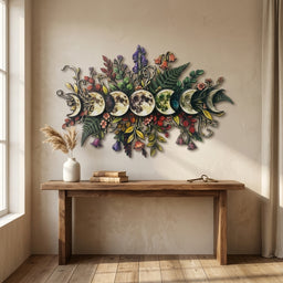 floral moon phase wall decor bedroom