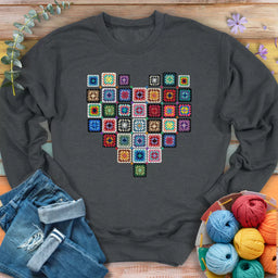 granny squares heart sweatshirt dark heather