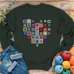 granny squares heart sweatshirt green forest