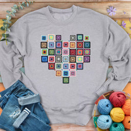 granny squares heart sweatshirt sports grey
