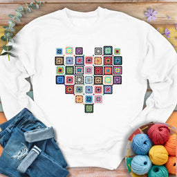 granny squares heart sweatshirt white