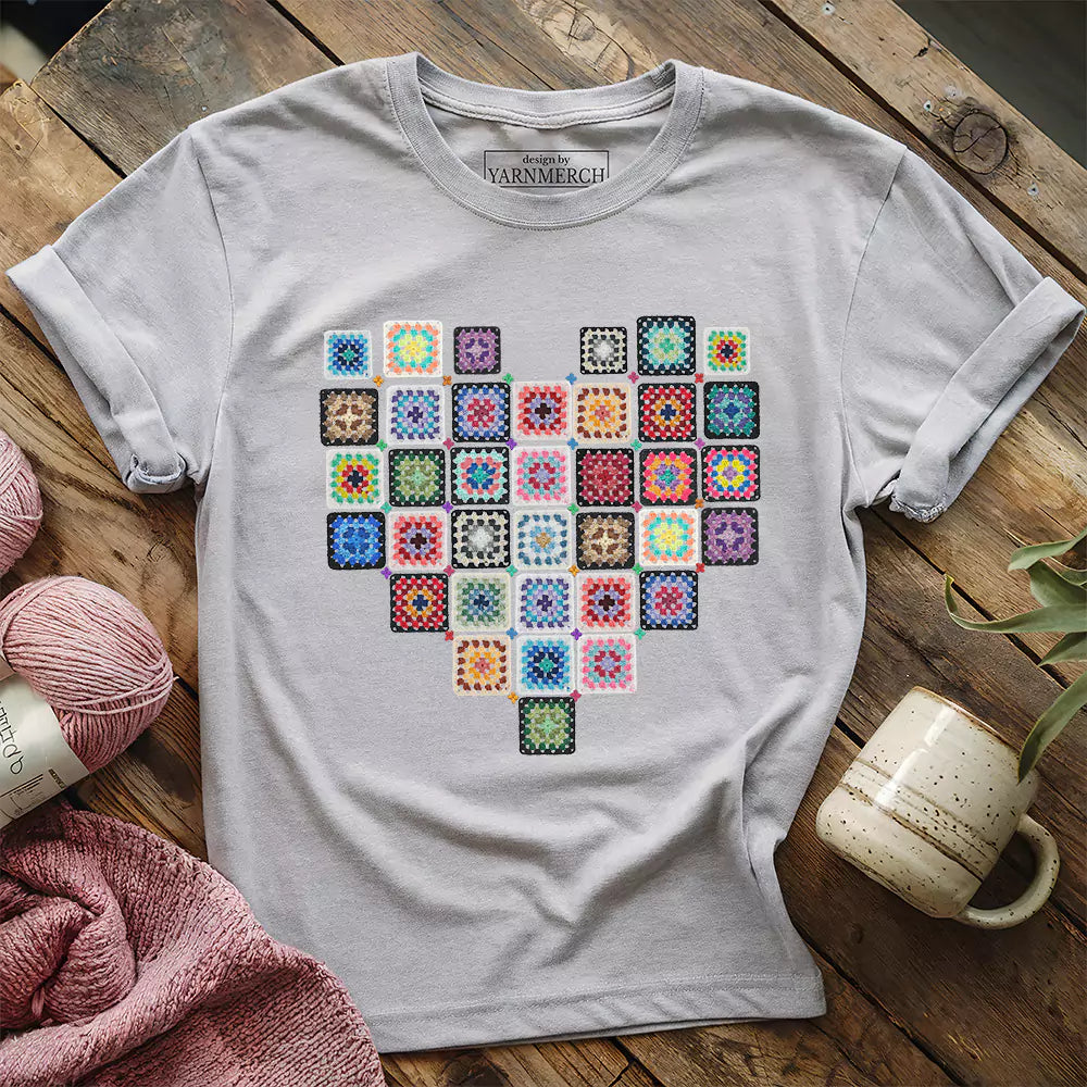 granny squares heart t shirt athletic heather