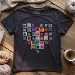 granny squares heart t shirt dark grey heather