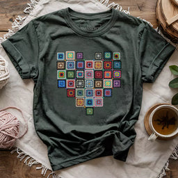 granny squares heart t shirt forest