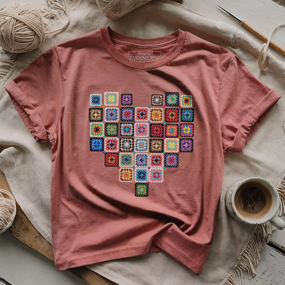 granny squares heart t shirt heather mauve