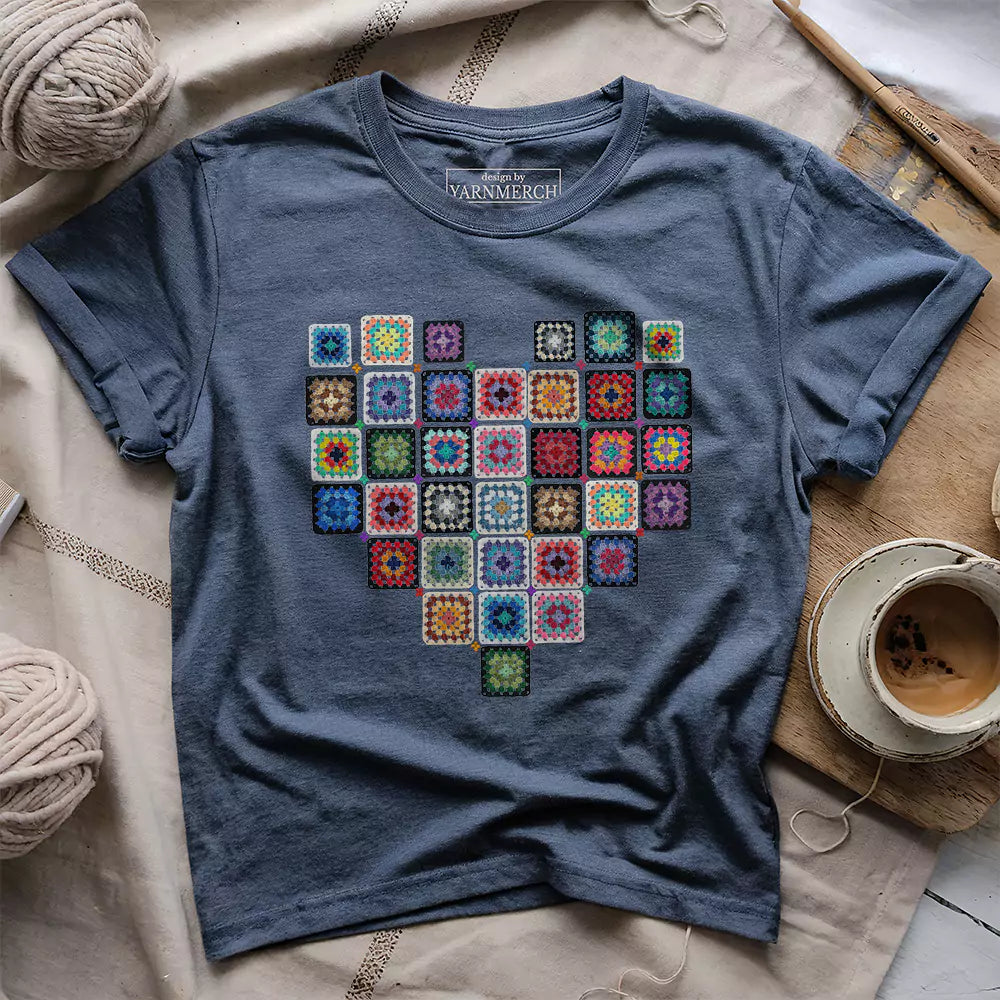 granny squares heart t shirt heather navy