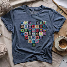 granny squares heart t shirt heather navy