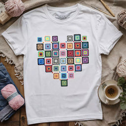 granny squares heart t shirt white