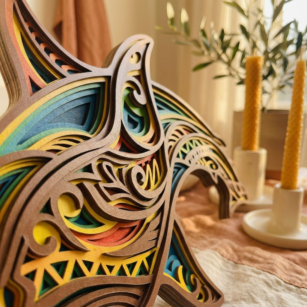 hammerhead shark wooden wall art closeup